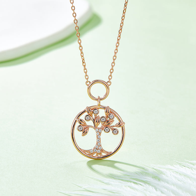 Moissanite 925 Sterling Silver Tree Of Life Pendant Necklace Rose Gold One Size