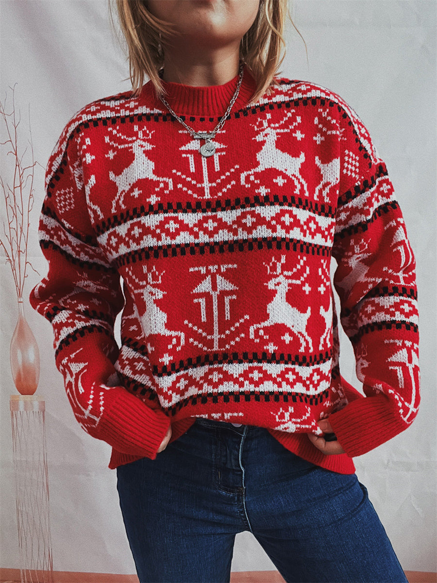 Christmas Element Dropped Shoulder Sweater Red