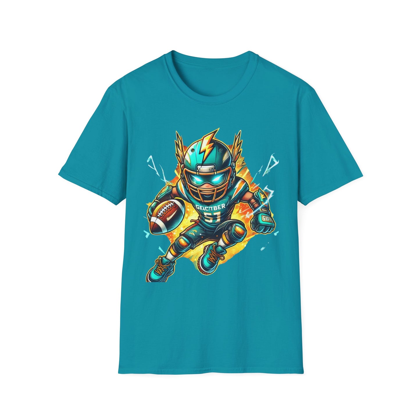 Sports Energy Cartoon Character Unisex Softstyle T-Shirt, Athletic Tee, Workout Shirt, Fitness Apparel, Gym Top Tropical Blue