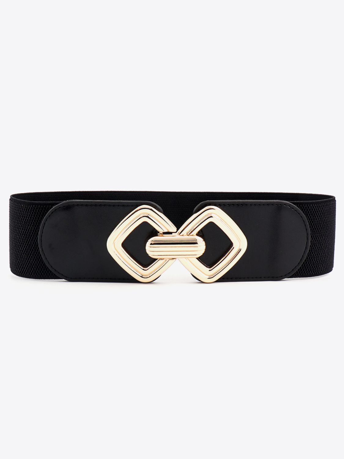 Geometric Buckle Elastic Wide Belt Black PU One Size