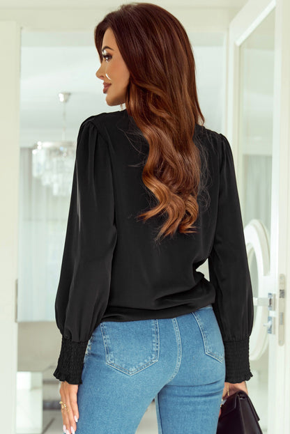 Surplice Neck Lantern Sleeve Blouse