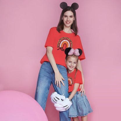 Mother-daughter Matching Outfit Mom And Daughter European And American Summer Casual Trend New Rainbow Letter Print Short-sleeve