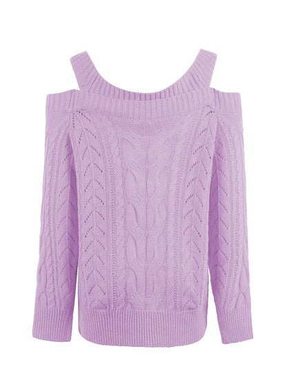 Cable-Knit Openwork Sweetheart Neck Sweater