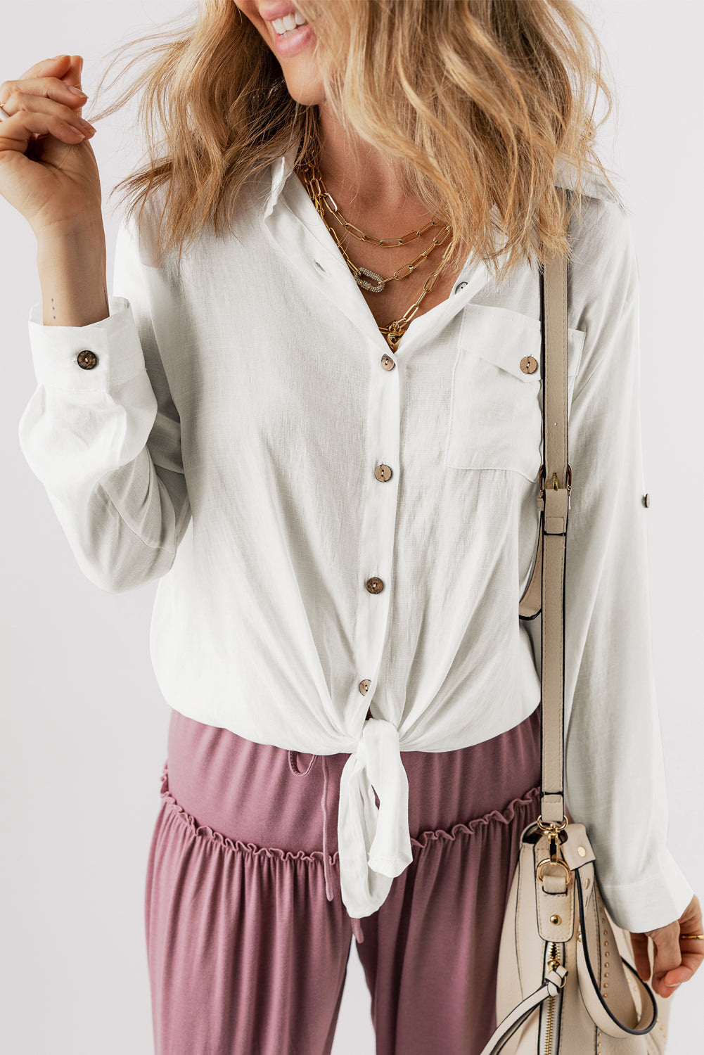 Button Up Long Sleeve Shirt White