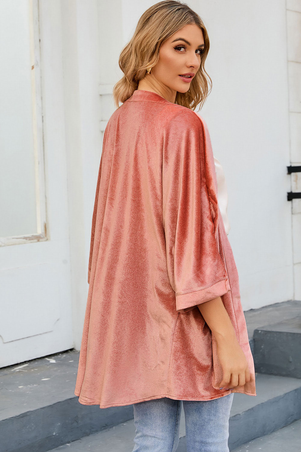 Pink Retro Velvet Wide Sleeves Cardigan