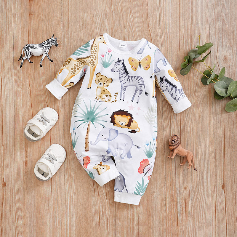 Baby Spring And Autumn One-piece Pajamas Newborn Baby Four Seasons Home Romper New Long Sleeve Inner Pullover Animal Party