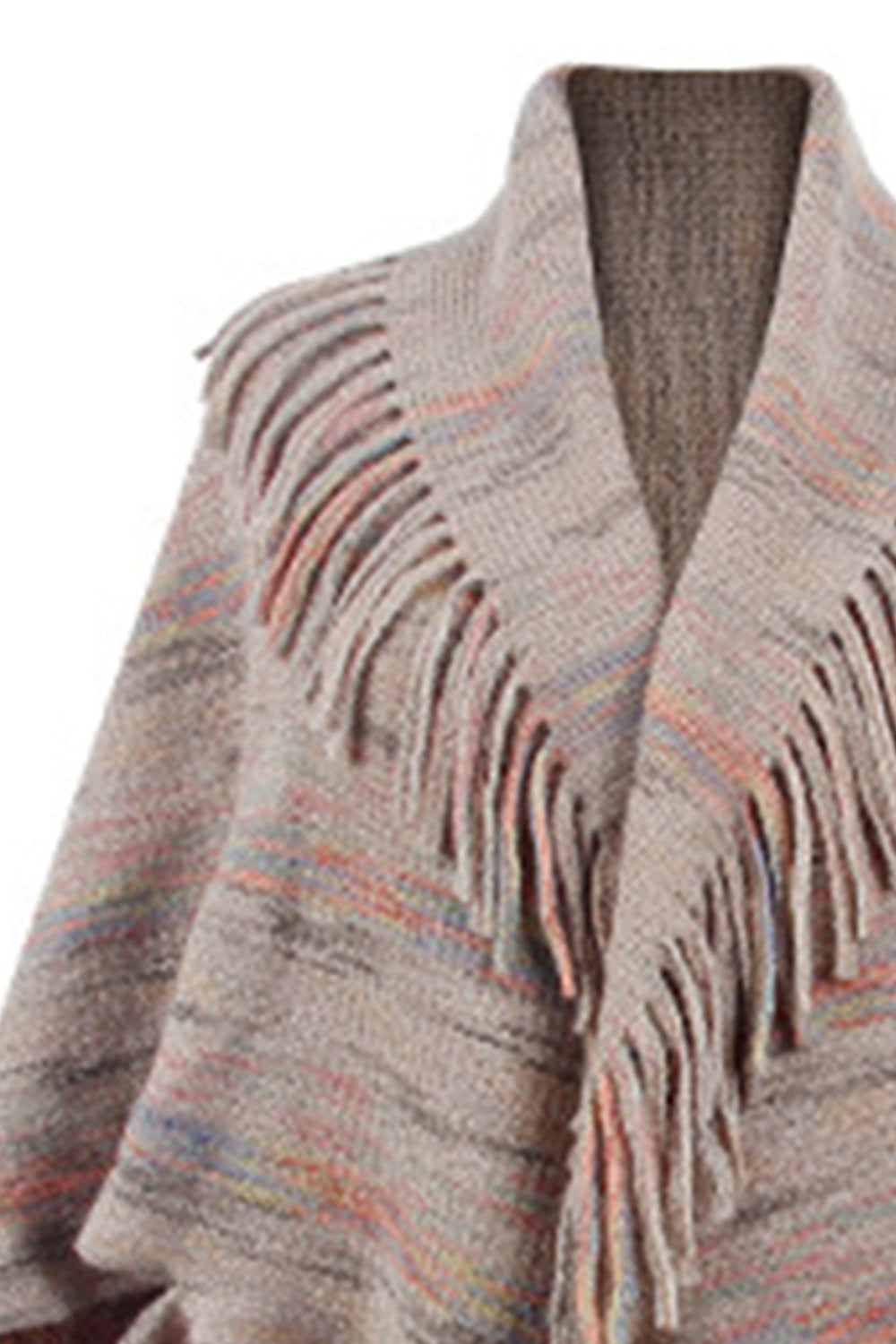 Fringe Detail Printed Poncho - Thandynie