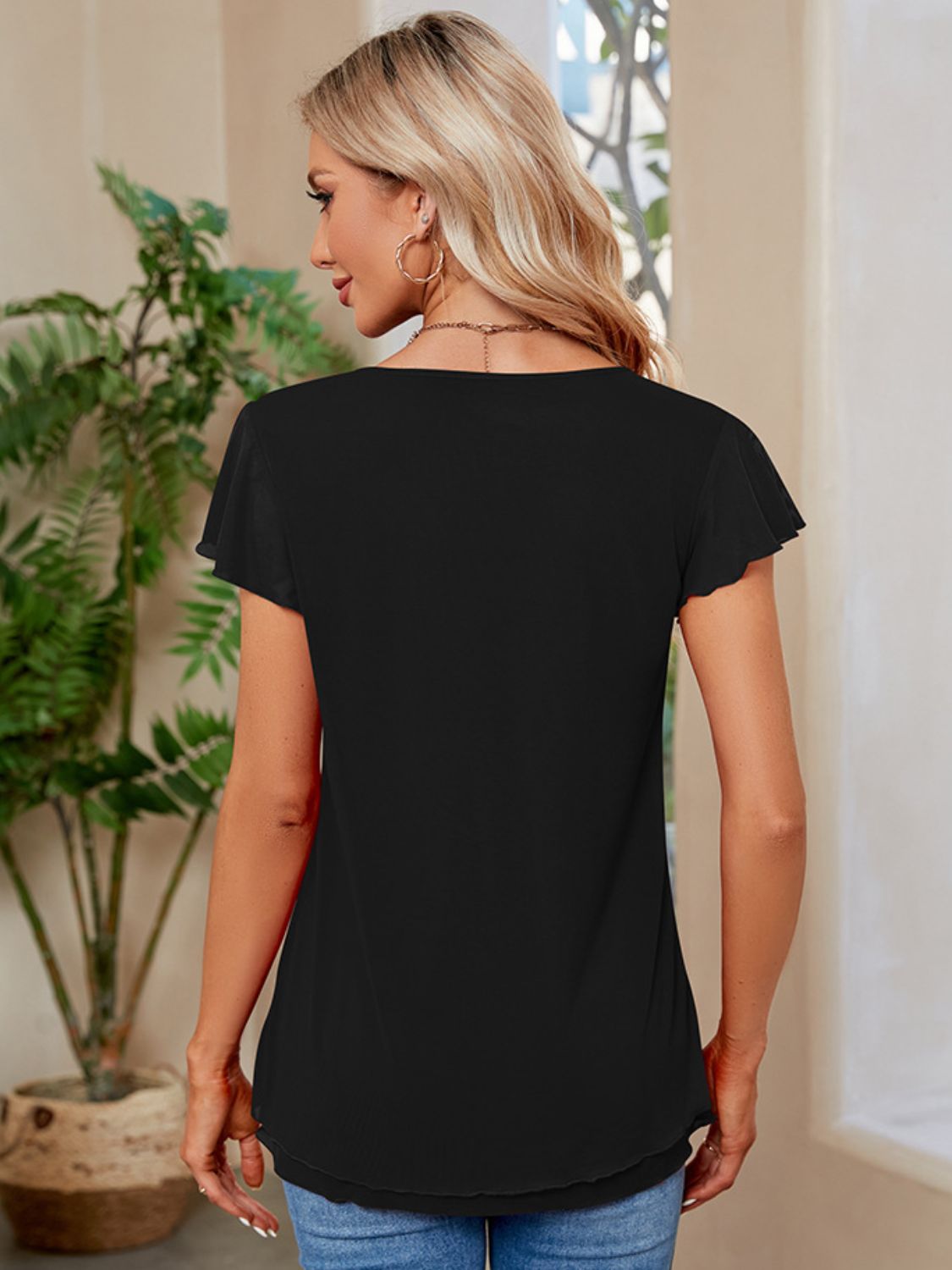 Ruched V-Neck Short Sleeve T-Shirt