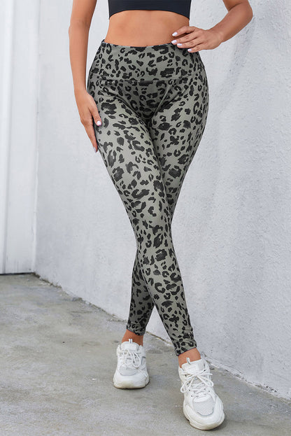 Gray Classic Leopard Print Active Leggings