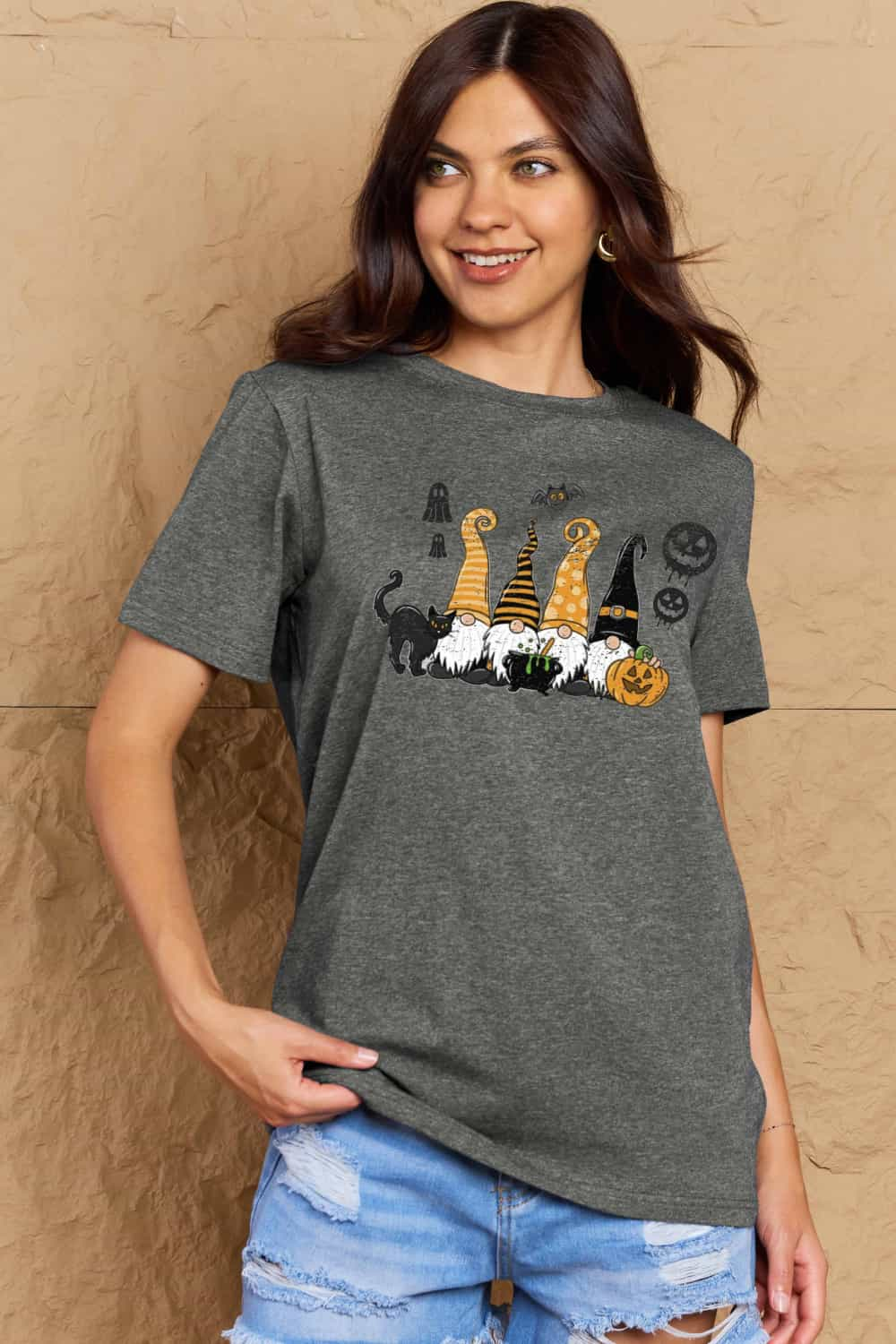 Simply Love Full Size Halloween Theme Graphic Cotton T-Shirt Dark Gray