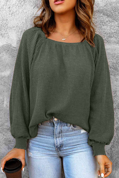 Square Neck Raglan Sleeve T-Shirt Dark Green