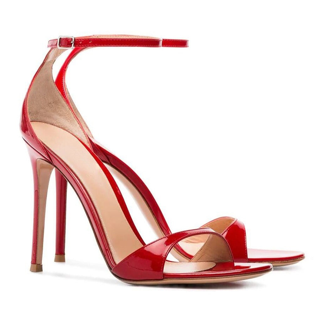 European & American Sexy Red Lacquer Leather Heeled Sandals | Fashionable Women's Shoes