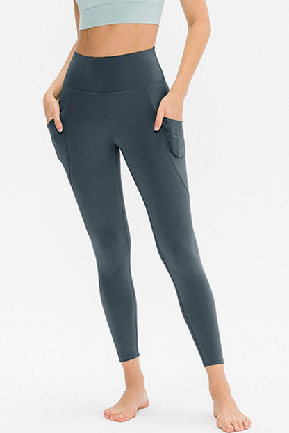 Slim Fit Long Active Leggings with Pockets Dark Gray