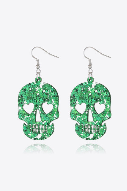 Acrylic Skull Drop Earrings for Halloween Green One Size