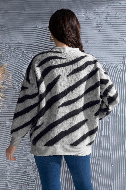 Animal Element Round Neck Dropped Shoulder Sweater