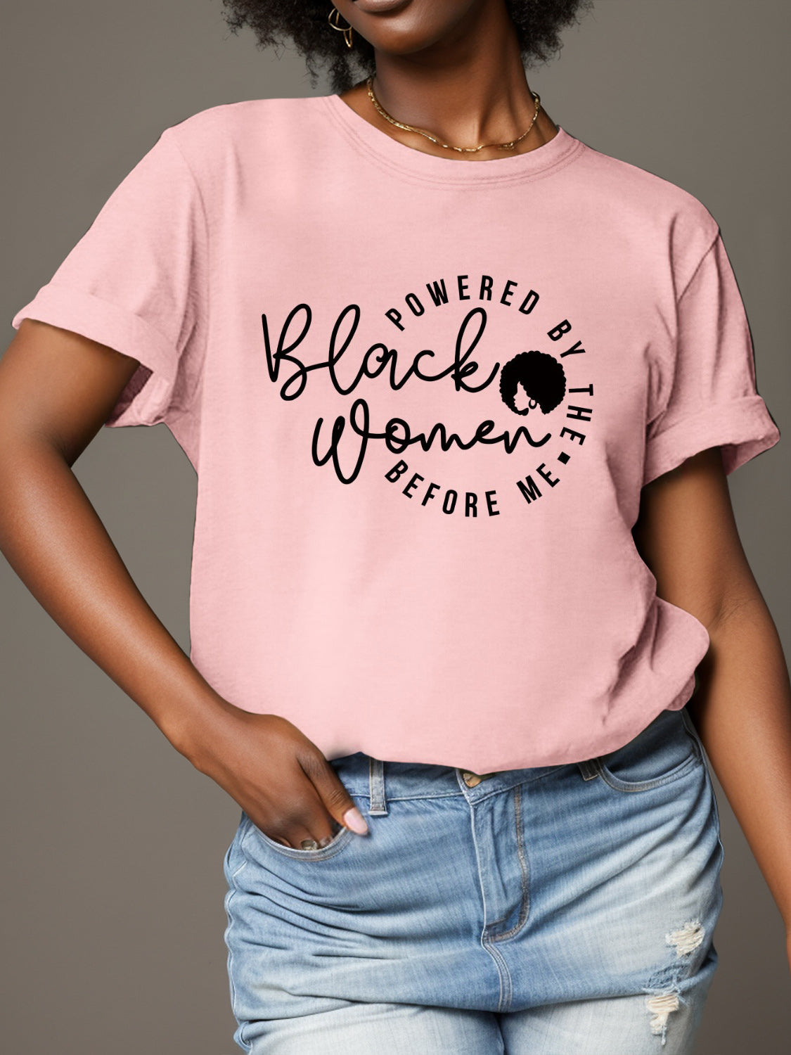 Full Size Letter Graphic Round Neck Short Sleeve T-Shirt Blush Pink
