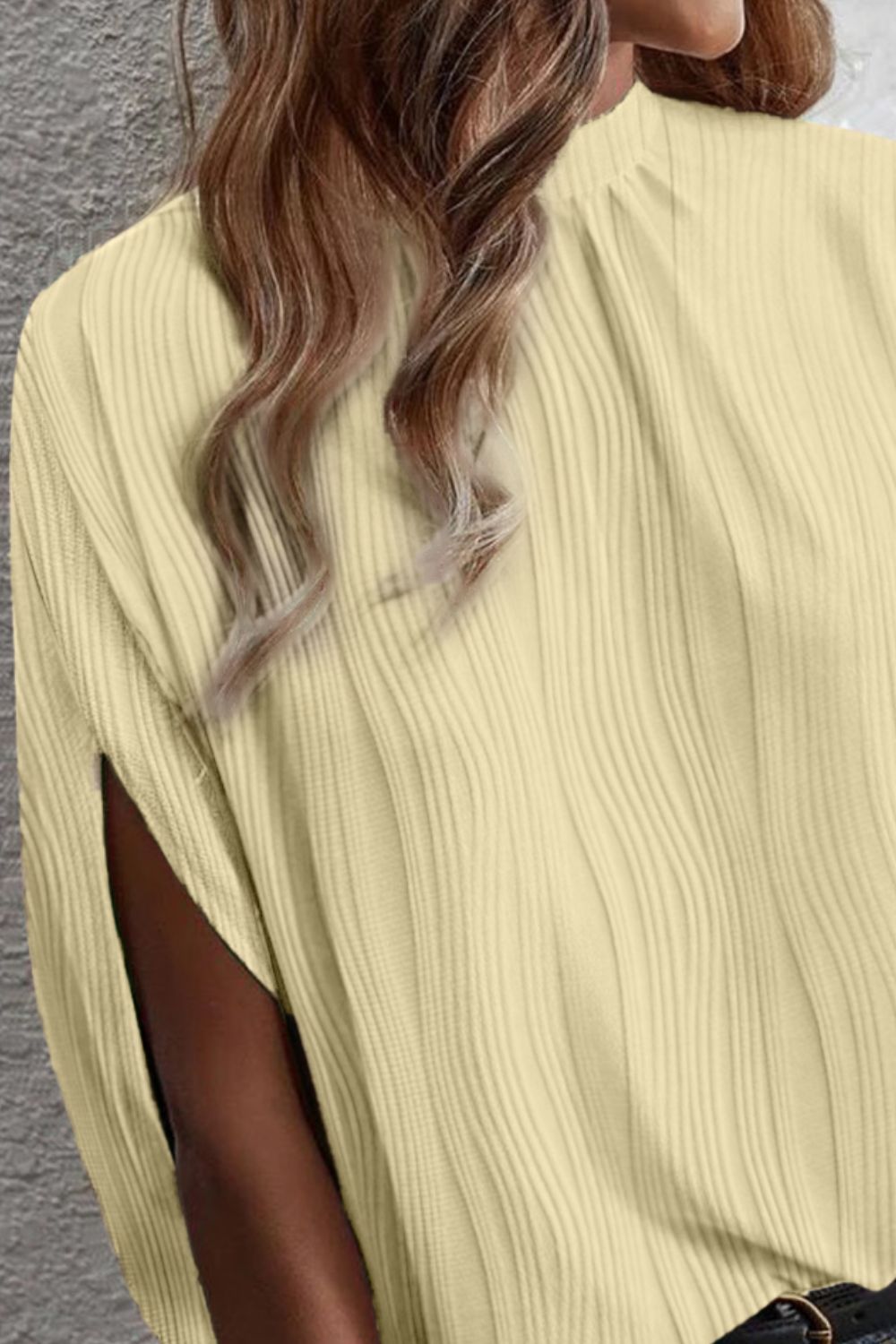 Textured Mock Neck Half Sleeve Blouse - Thandynie