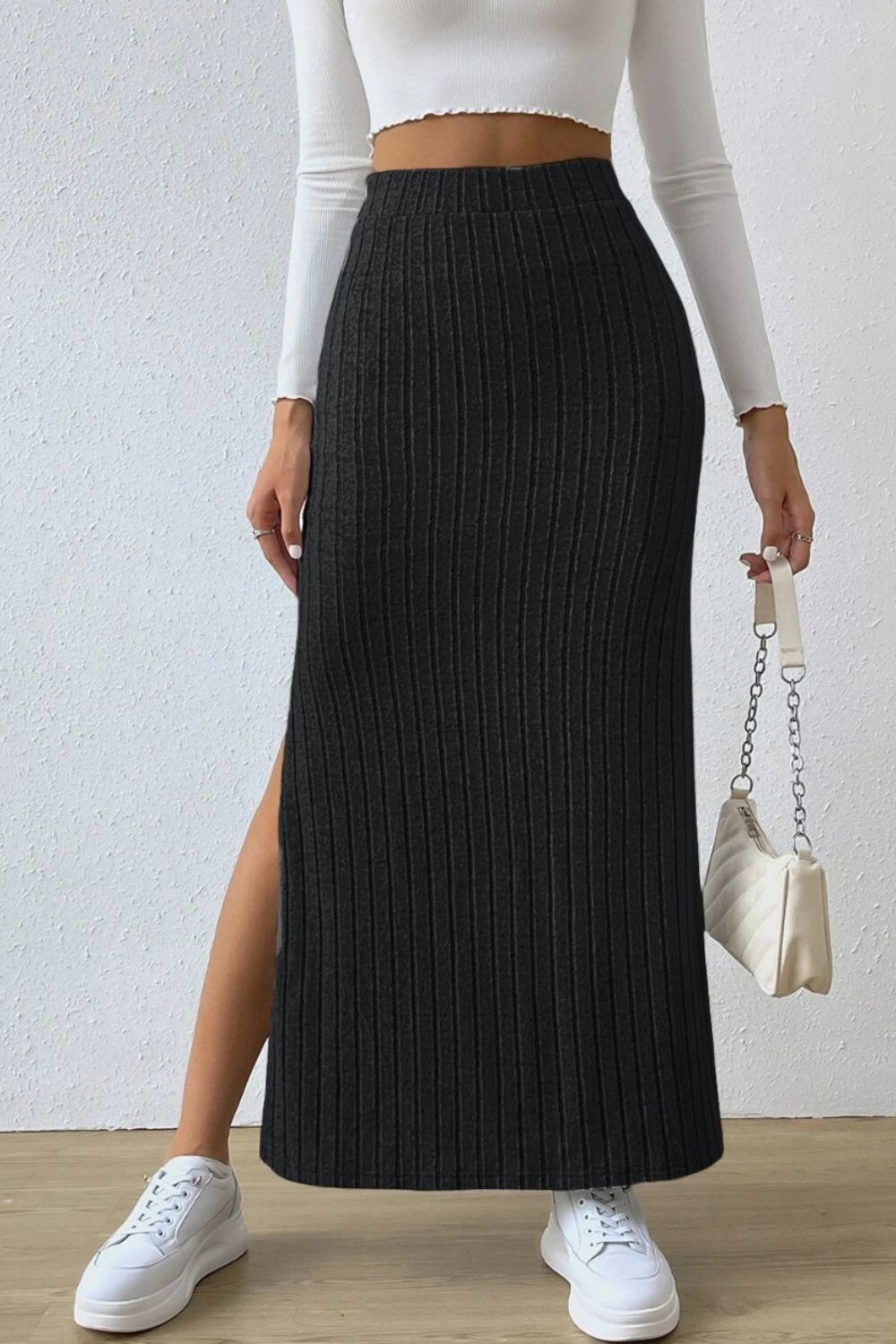 Slit High Waist Skirt Black