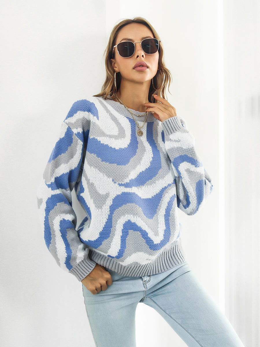 Round Neck Dropped Shoulder Sweater Dusty Blue