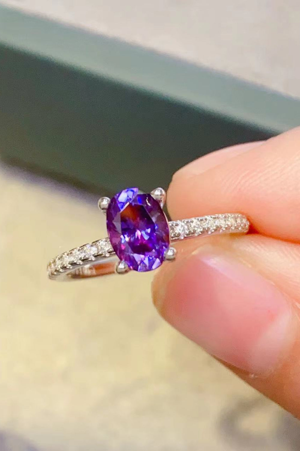 1 Carat Purple Moissanite 4-Prong Ring Purple