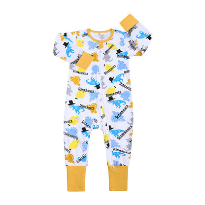 Spring And Autumn Long Sleeve Cotton Baby Jumpsuit Male And Female Baby Home Romper Letter Dinosaur Jumpsuit