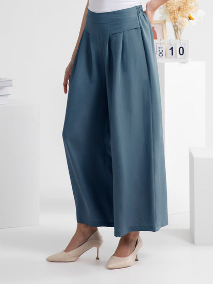 Wide Leg Elastic Waist Pants Dusty Blue