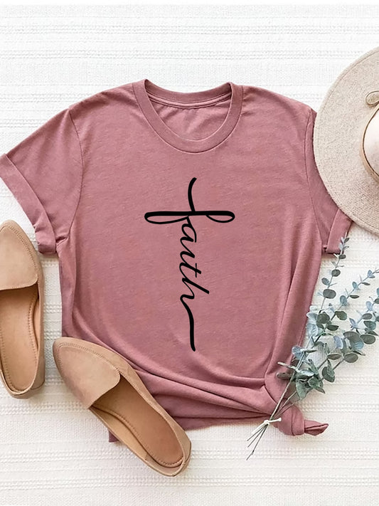 Letter Graphic Round Neck Short Sleeve T-Shirt Dusty Pink