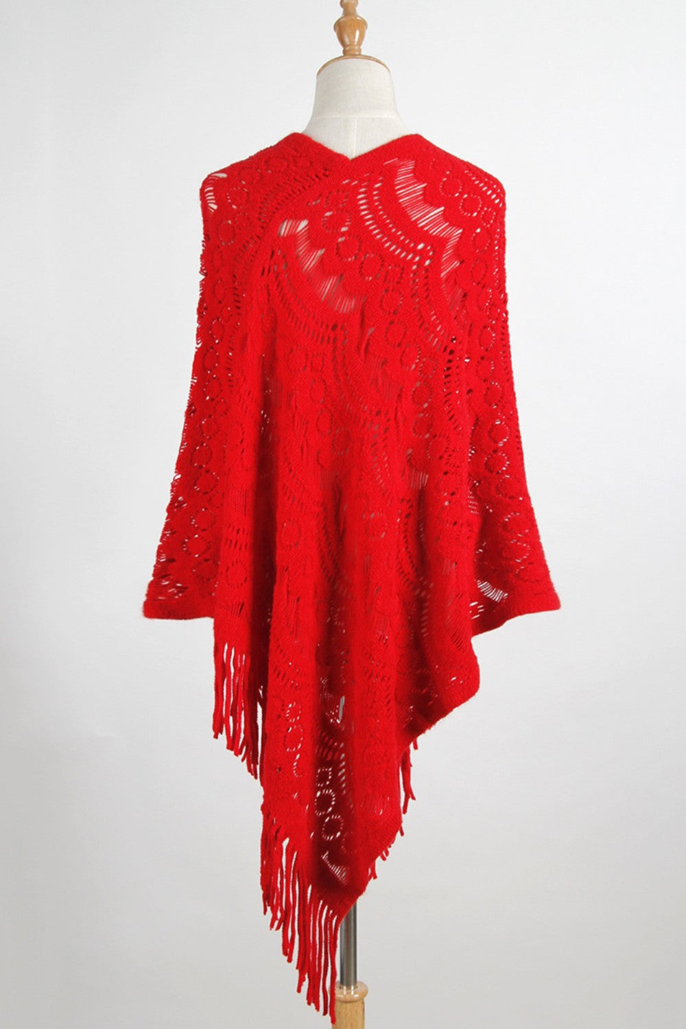 Fringe Openwork Surplice Cape Sleeve Poncho - Thandynie