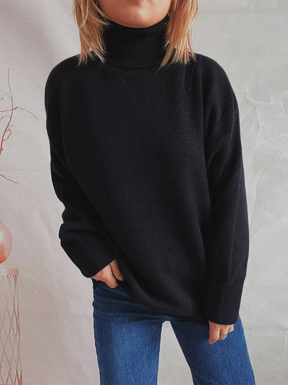 Turtleneck Long Sleeve Sweater Black One Size