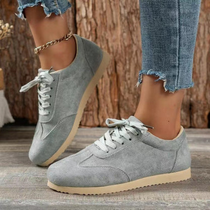 Suede Lace-Up Flat Sneakers Gray