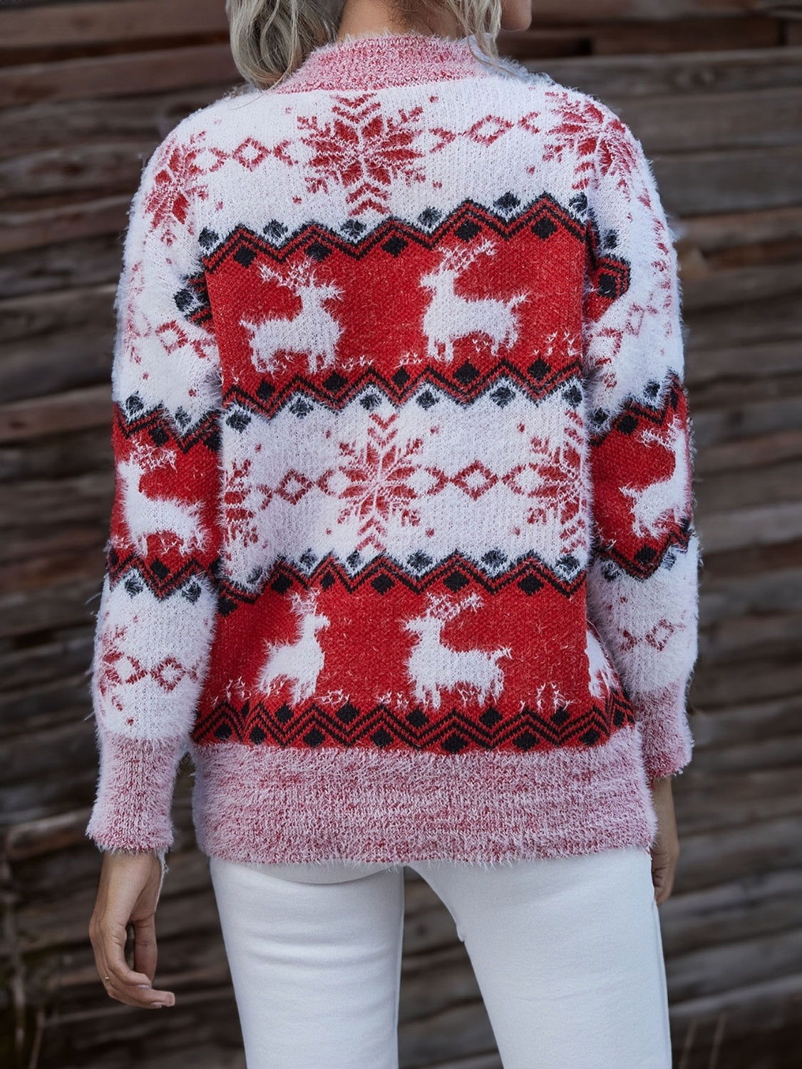 Reindeer & Snowflake Round Neck Sweater