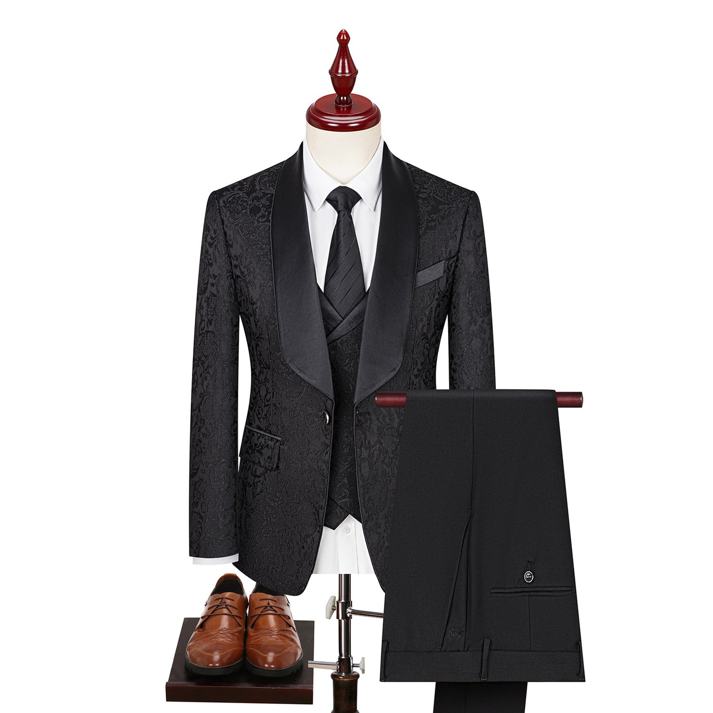 Men's Jacquard Suit Wedding Dress Suit Black