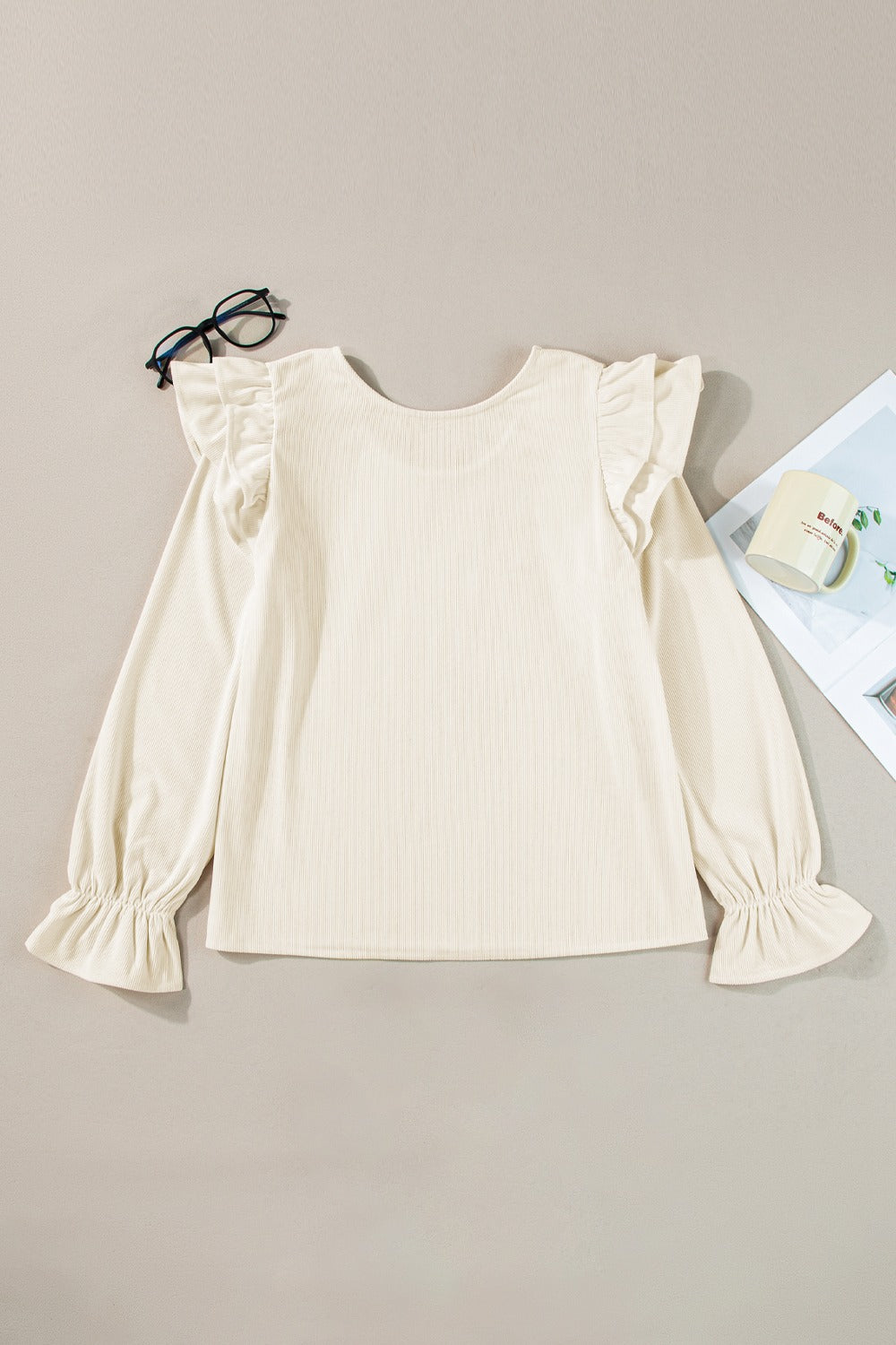 Ruffled Round Neck Flounce Sleeve Top - Thandynie