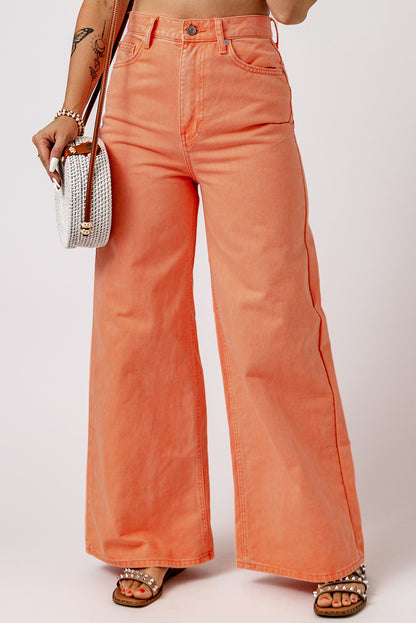 Wide Leg High Waist Jeans Sherbet