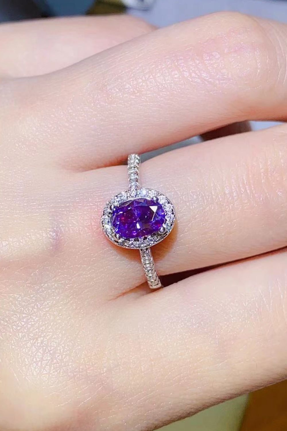 925 Sterling Silver 1 Carat Purple Moissanite Ring Purple