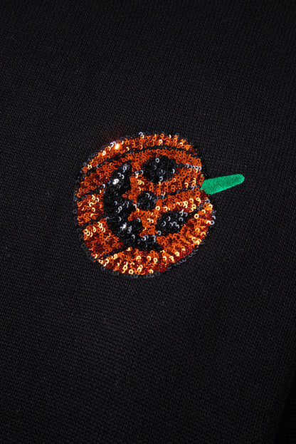 Black Plus Size Halloween Sequined Pumpkin Pattern Sweater