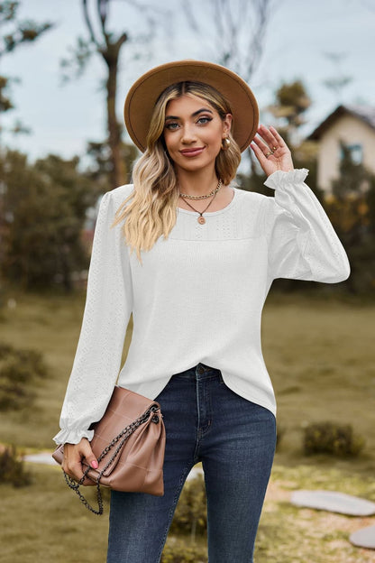 Round Neck Puff Sleeve Blouse White