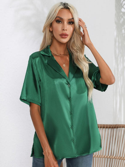 Button Up Collared Neck Shirt Dark Green