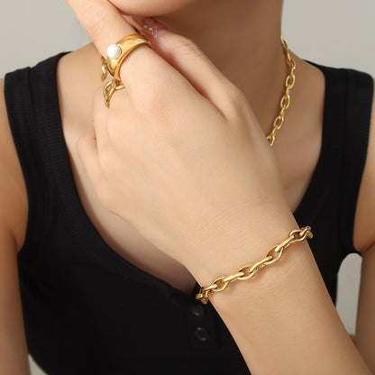 Titanium Steel Chain Bracelet Gold One Size