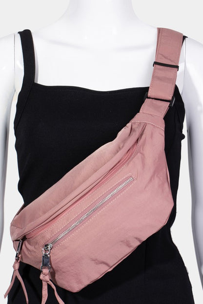 Fame Multi Pocket Nylon Crossbody Bag Dusty Pink One Size