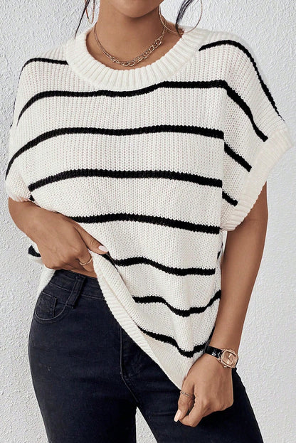 Striped Round Neck Sweater Vest White