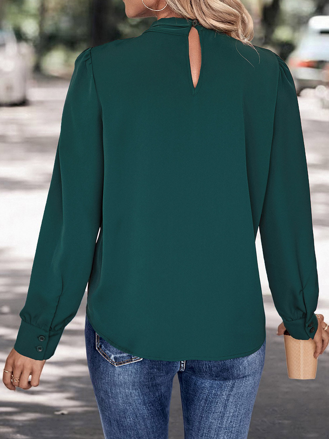 V-Neck Cutout Long Sleeve Blouse - Thandynie