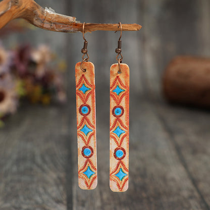 Geometric Leather Bar Earrings Tangerine One Size