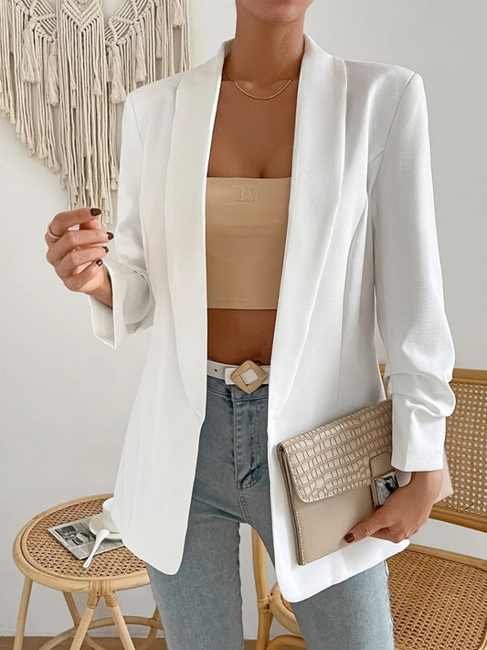 Shawl Collar Long Sleeve Blazer White