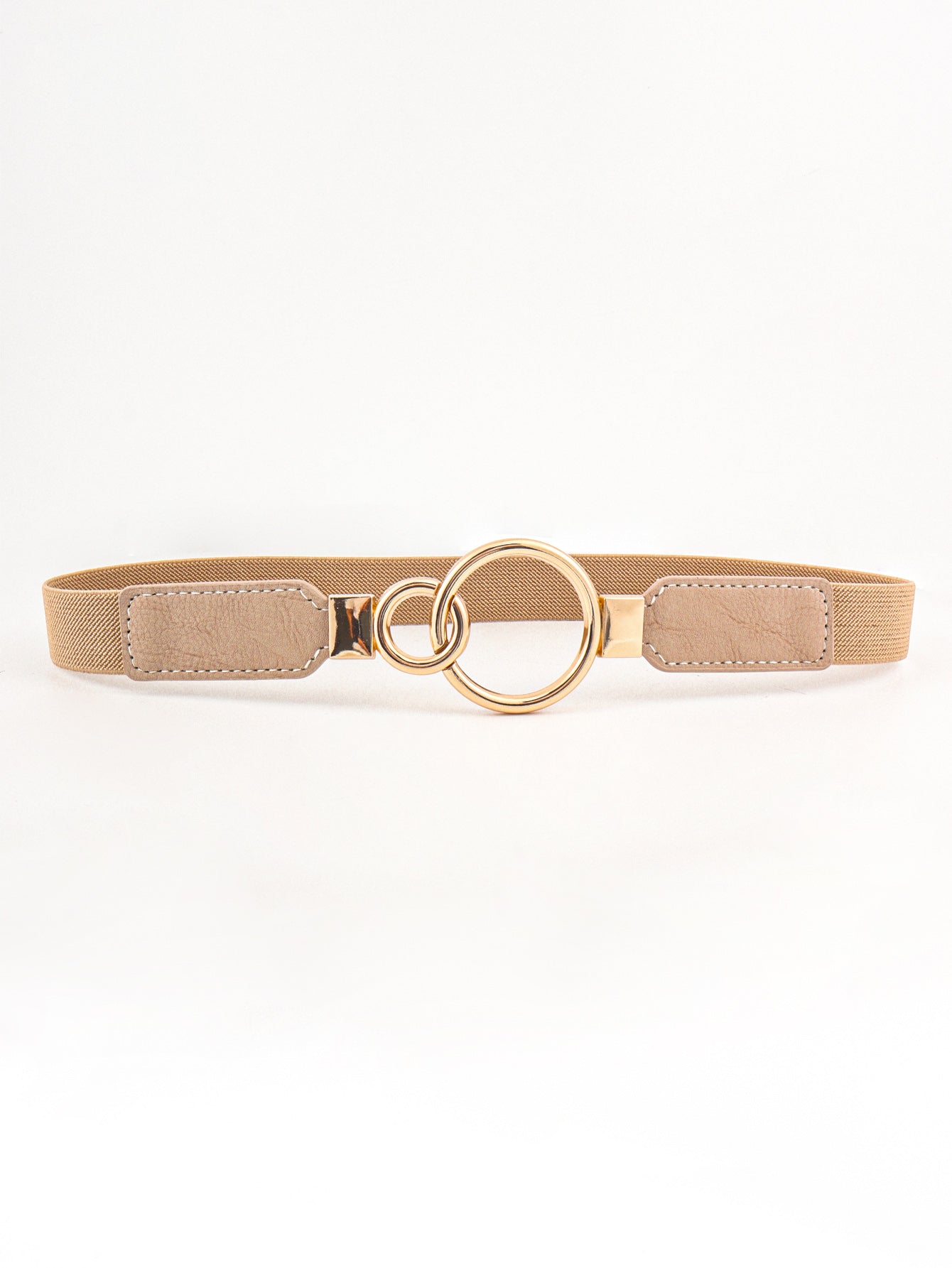 Double Ring Buckle Elastic PU Belt Tan One Size