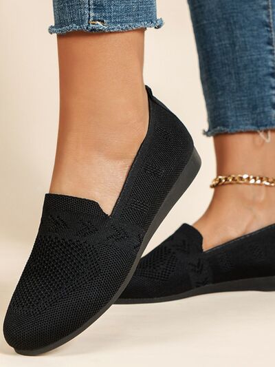 Mesh Round Toe Flat Slip-Ons Black