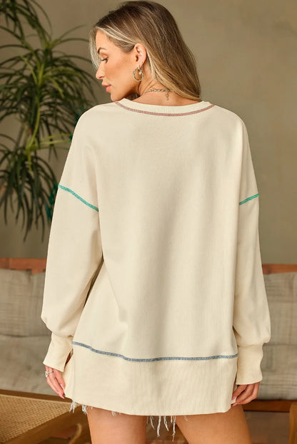 High-Low Contrast Stitching Round Neck Sweatshirt