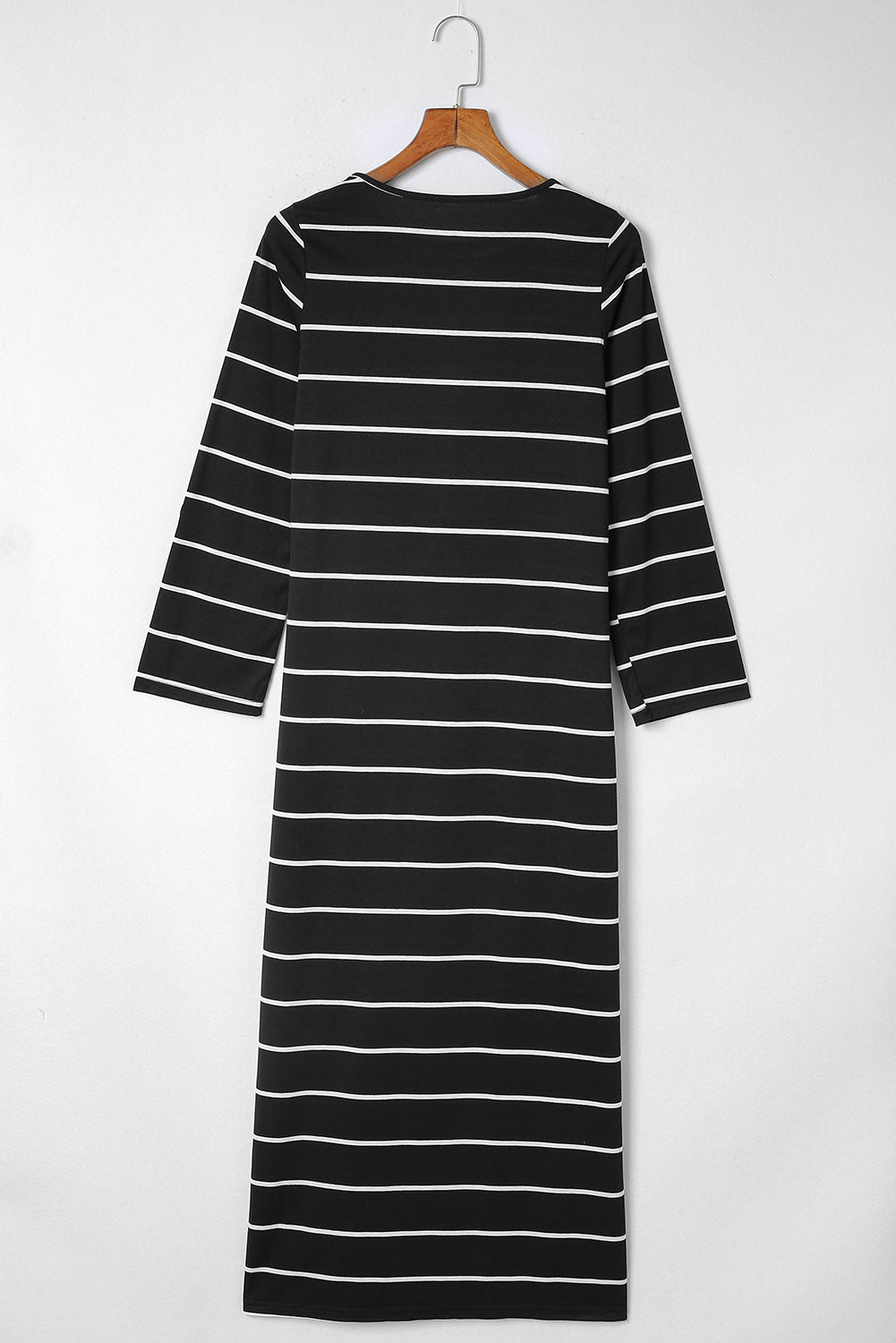 Black Striped Casual Slit Long Dress