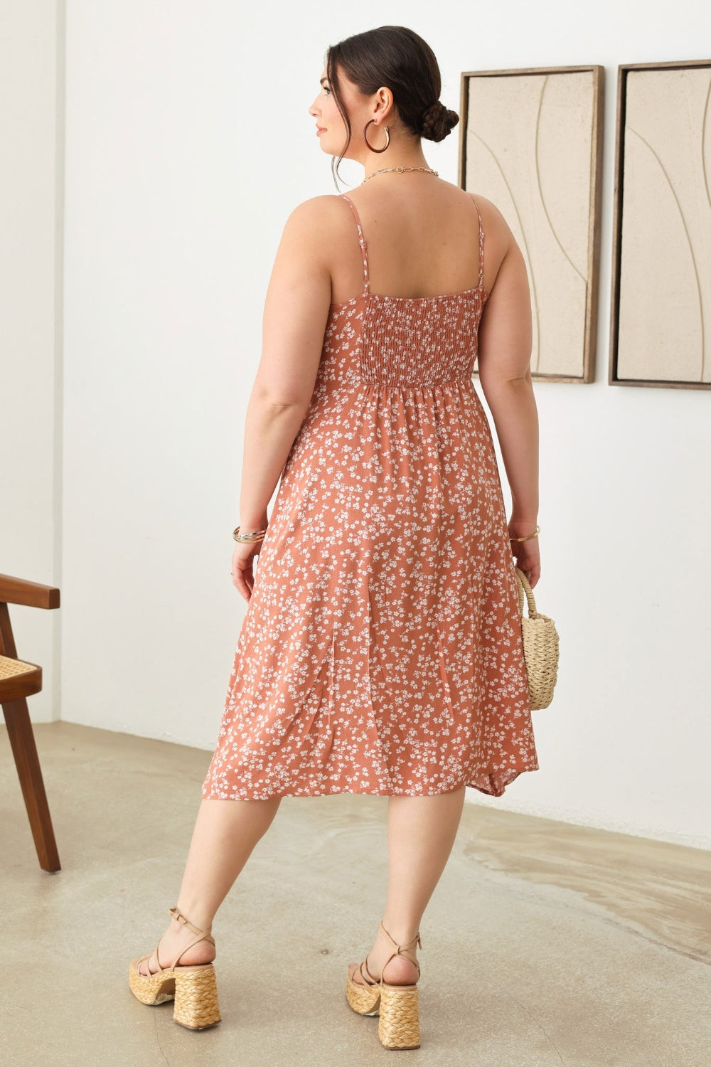 Zenobia Plus Size Cutout Floral Spaghetti Strap Dress - Thandynie