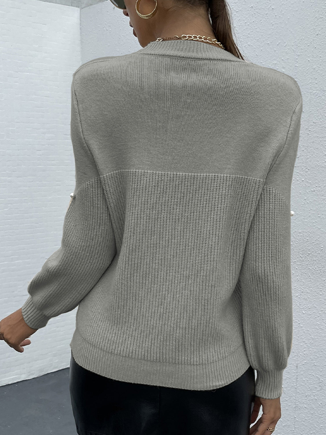 Pearl Detail Round Neck Sweater